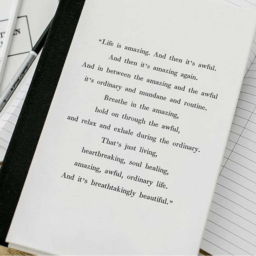 hardcover linen journal “Life is amazing…” 288pg: lined/kraft grid/plain-NWT